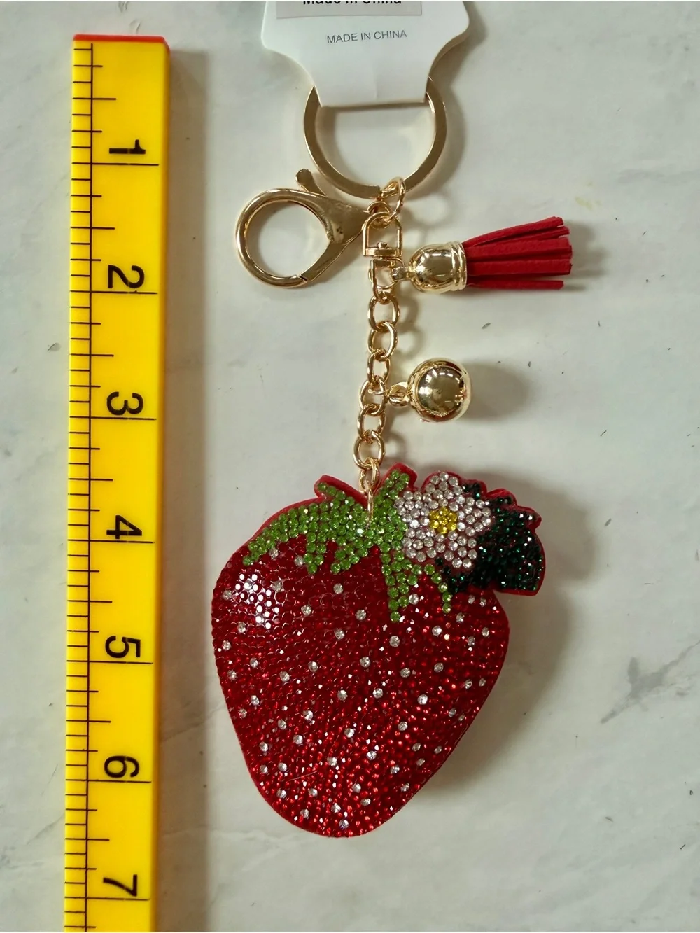 New Red Puffy Bling Rhinestone Strawberry Bag Charm / Keychain 🍓